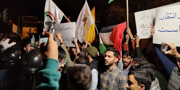 تجمع مردم و دانشجویان مقابل سفارت سوئیس در اعتراض به جنایات رژیم صهیونیستی