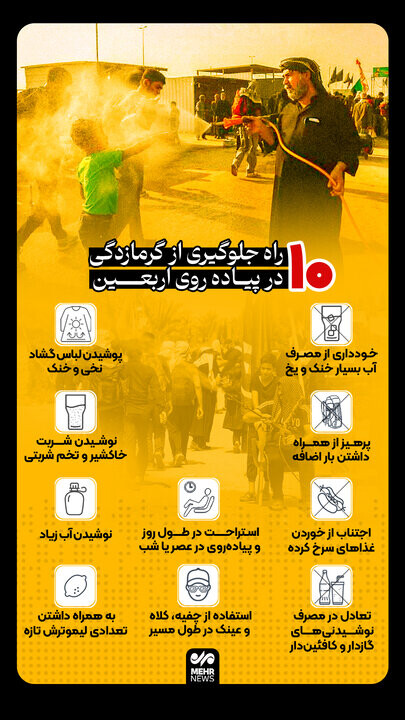 ۱۰ راه جلوگیری از گرمازدگی در پیاده روی اربعین ۱۰ راه جلوگیری از گرمازدگی در پیاده روی اربعین